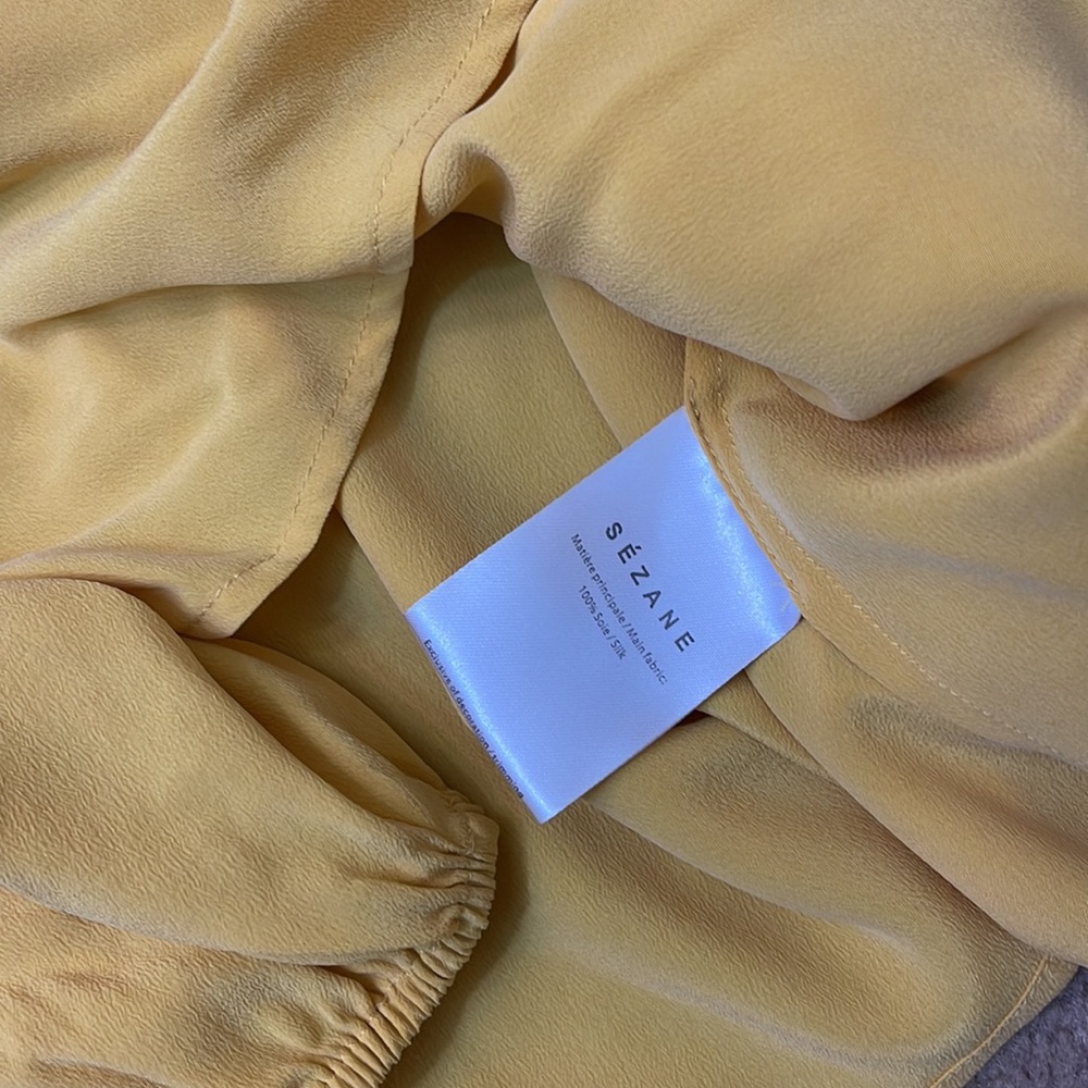Sézane Alena Silk Peasant Blouse Sunset Saffron Yellow - Picture 9 of 9